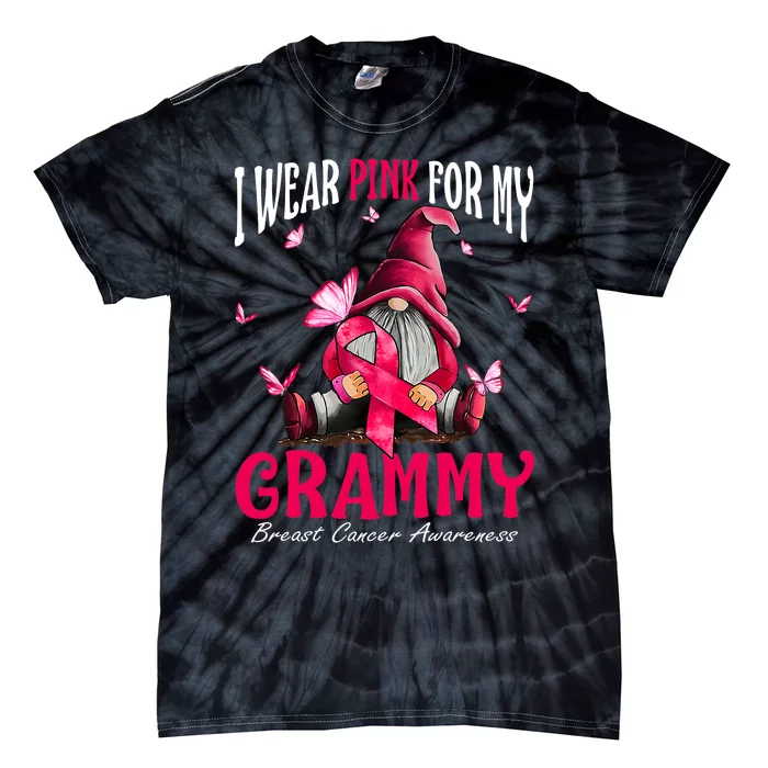 I Wear Pink For My Grammy Breast Cancer Awareness Gnomes Tie-Dye T-Shirt