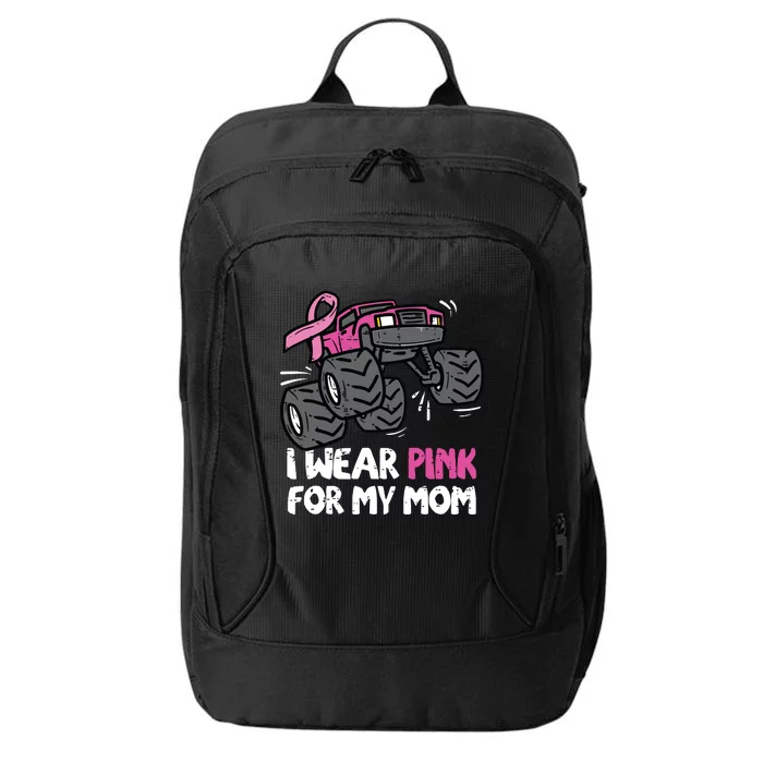 I Wear Pink For My Mom Monster Truck Breast Cancer Kids Boy City Backpack