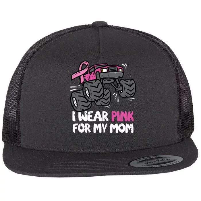 I Wear Pink For My Mom Monster Truck Breast Cancer Kids Boy Flat Bill Trucker Hat