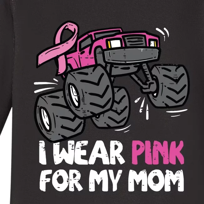 I Wear Pink For My Mom Monster Truck Breast Cancer Kids Boy Baby Long Sleeve Bodysuit