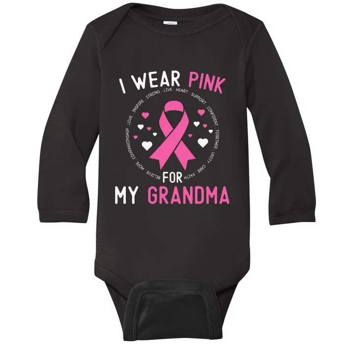 I Wear Pink For My Grandma Breast Cancer Awareness Support Baby Long Sleeve Bodysuit