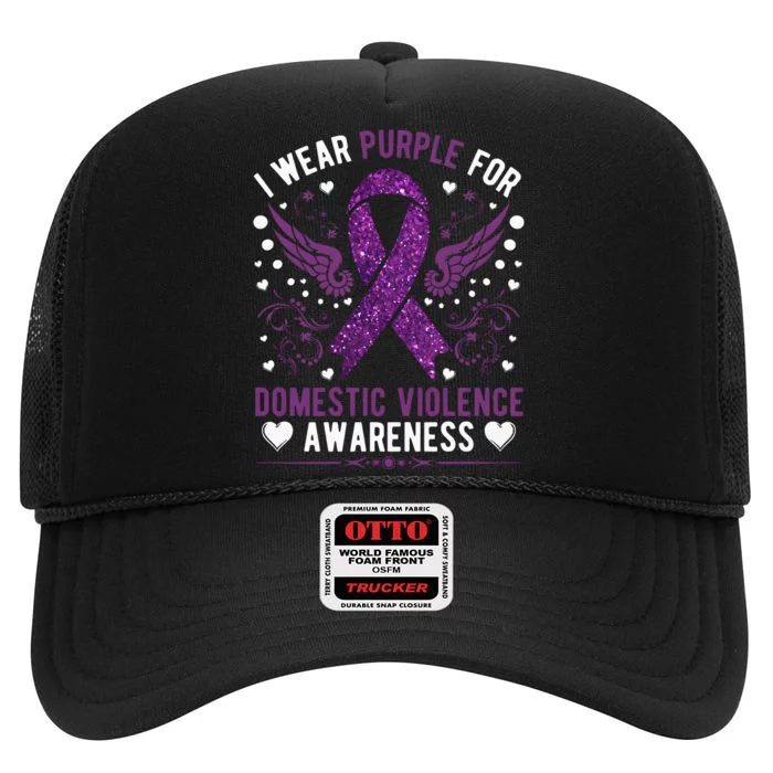 I Wear Purple For Domestic Violence High Crown Mesh Trucker Hat