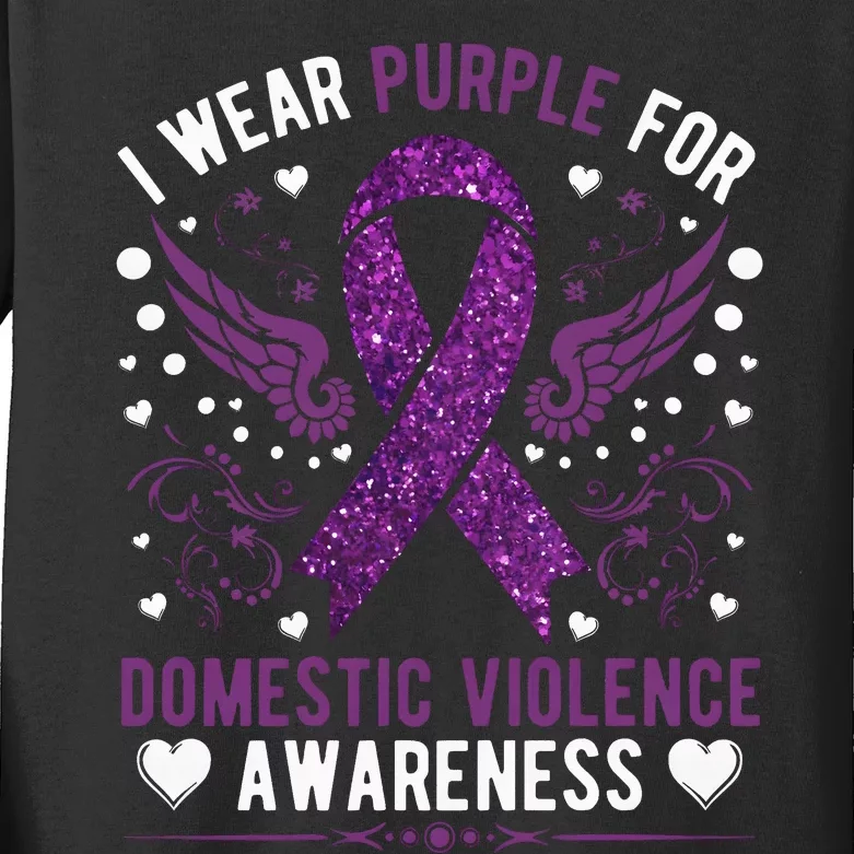 I Wear Purple For Domestic Violence Kids Long Sleeve Shirt