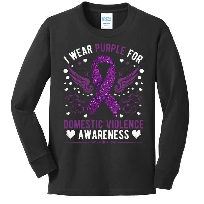 I Wear Purple For Domestic Violence Kids Long Sleeve Shirt