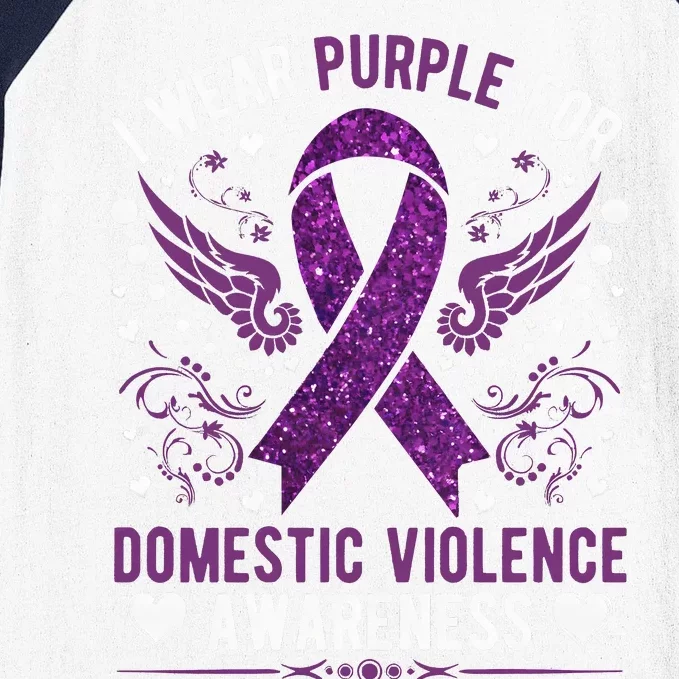 I Wear Purple For Domestic Violence Baseball Sleeve Shirt