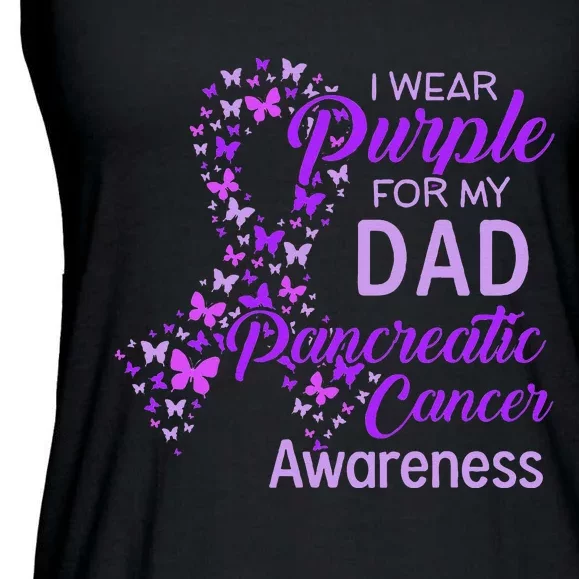 I wear Purple for my Dad Pancreatic Cancer Ladies Essential Flowy Tank