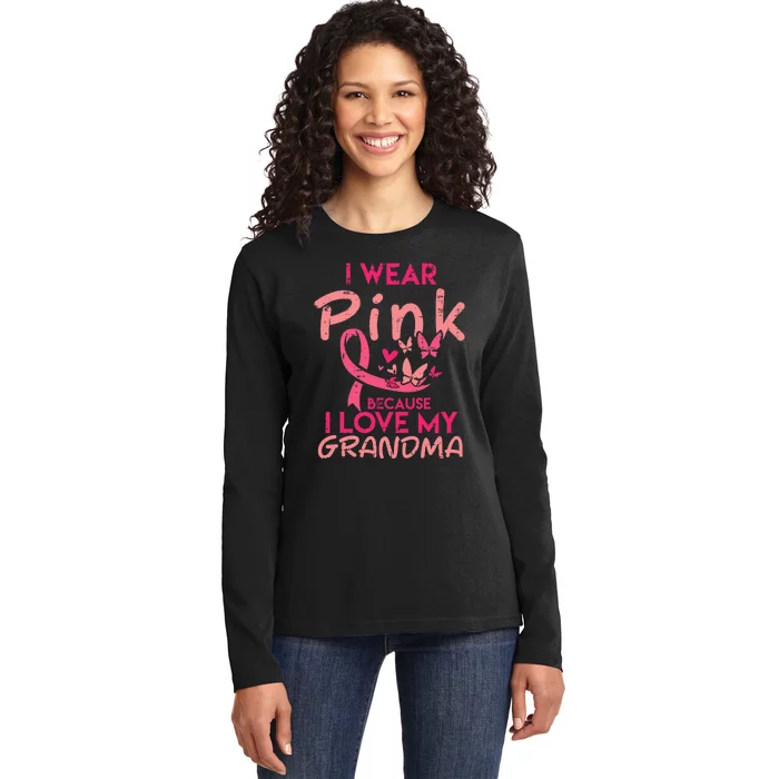 I Wear Pink Love My Grandma Breast Cancer Awareness Ladies Long Sleeve Shirt