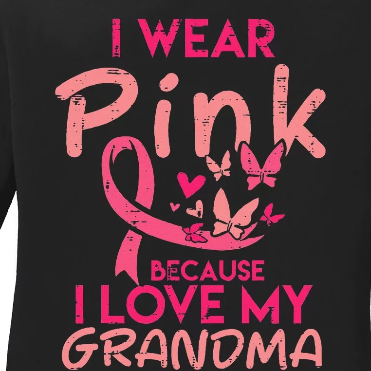 I Wear Pink Love My Grandma Breast Cancer Awareness Ladies Long Sleeve Shirt