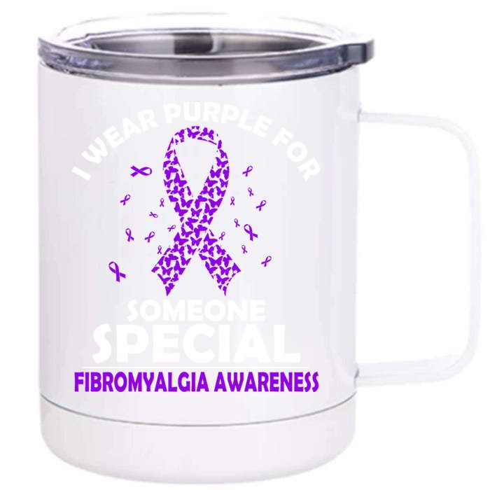 I Wear Purple For Fibromyalgia Awareness Costume Ribbon Great Gift Front & Back 12oz Stainless Steel Tumbler Cup