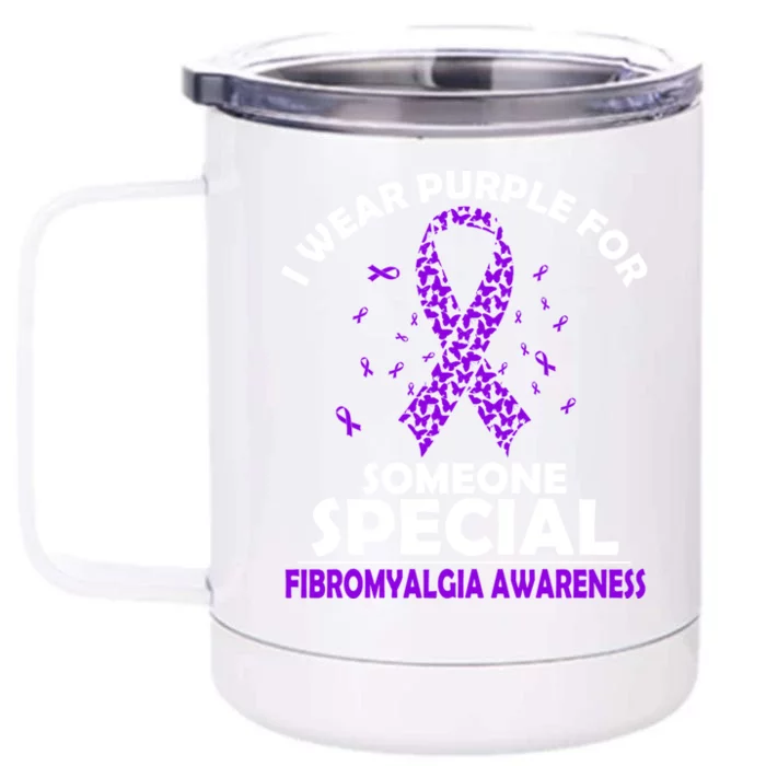 I Wear Purple For Fibromyalgia Awareness Costume Ribbon Great Gift Front & Back 12oz Stainless Steel Tumbler Cup