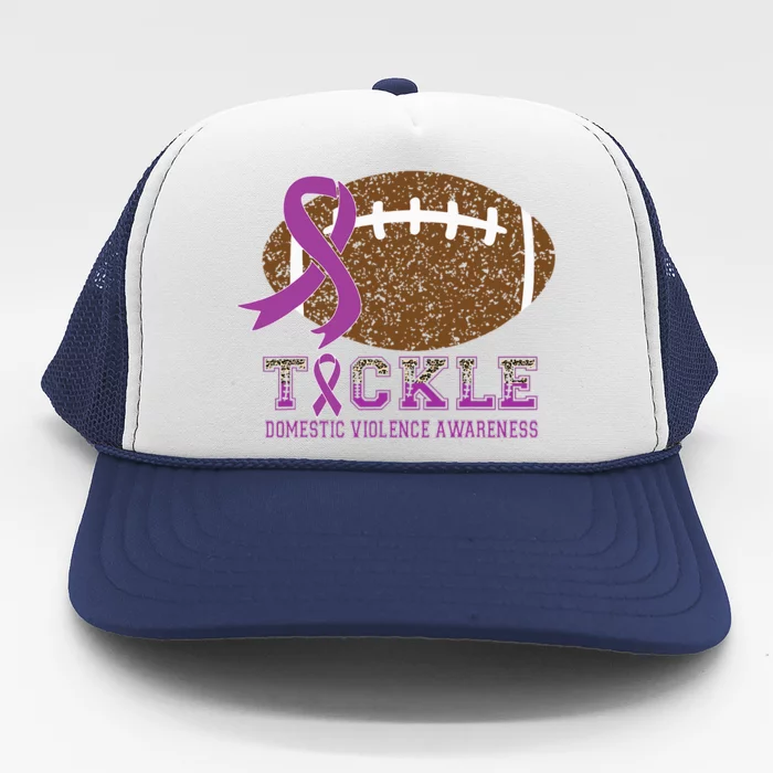 I Wear Purple For Domestic Violence Awareness Purple Ribbon Trucker Hat