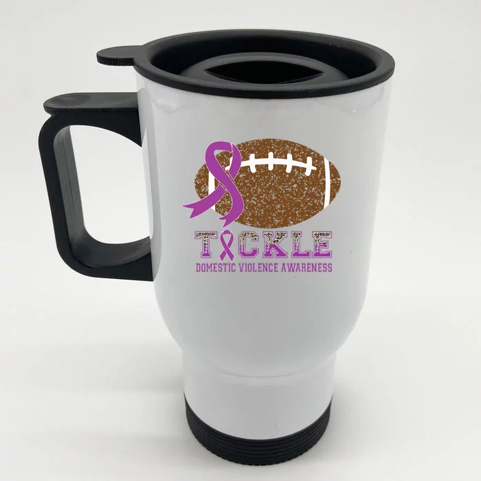 I Wear Purple For Domestic Violence Awareness Purple Ribbon Front & Back Stainless Steel Travel Mug