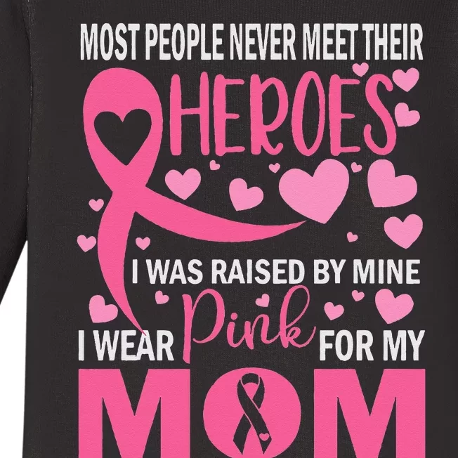 I Wear Pink For My Mom Breast Cancer Awareness Support Baby Long Sleeve Bodysuit