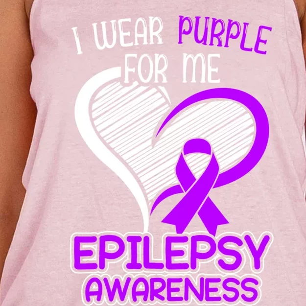 I Wear Purple For Me Epileptic Seizure Epilepsy Awareness Gift Women's Knotted Racerback Tank