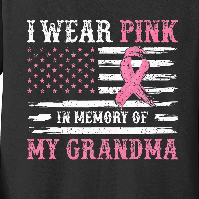 I Wear Pink In Memory Of My Grandma Breast Cancer Awareness Kids Long Sleeve Shirt