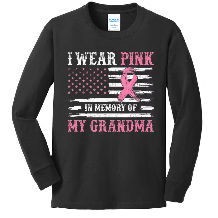 I Wear Pink In Memory Of My Grandma Breast Cancer Awareness Kids Long Sleeve Shirt