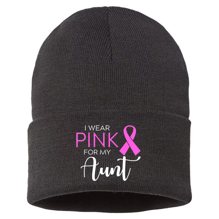 I Wear Pink For My Aunt Breast Cancer Awareness Sustainable Knit Beanie