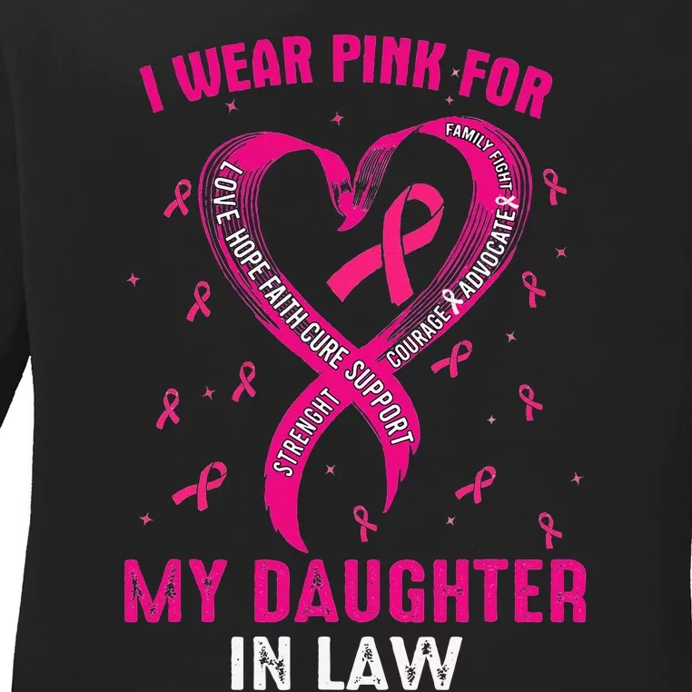 I Wear Pink For My Daughter In Law Breast Cancer Awareness Ladies Long Sleeve Shirt