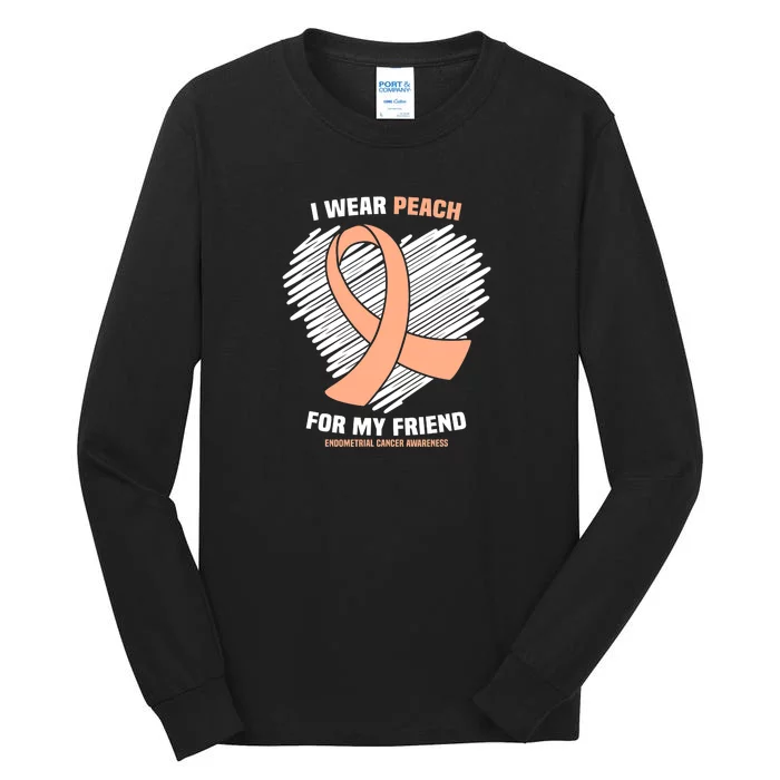 I Wear Peach For My Friend Endometrial Funny Cancer Awareness Tall Long Sleeve T-Shirt