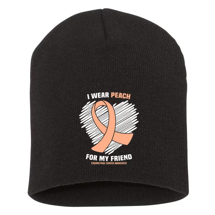 I Wear Peach For My Friend Endometrial Funny Cancer Awareness Short Acrylic Beanie