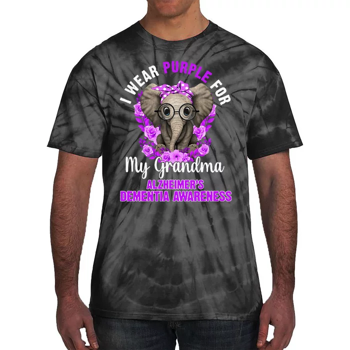 I Wear Purple For Grandma Dementia Awareness Elephant Tie-Dye T-Shirt