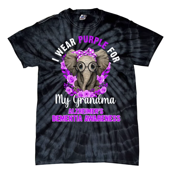 I Wear Purple For Grandma Dementia Awareness Elephant Tie-Dye T-Shirt