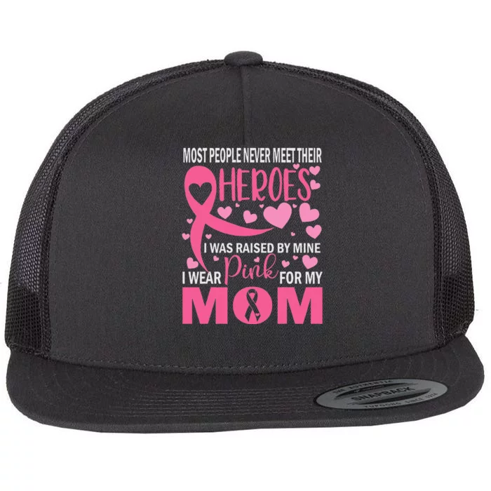 I Wear Pink For My Mom Breast Cancer Awareness Kids Support Flat Bill Trucker Hat