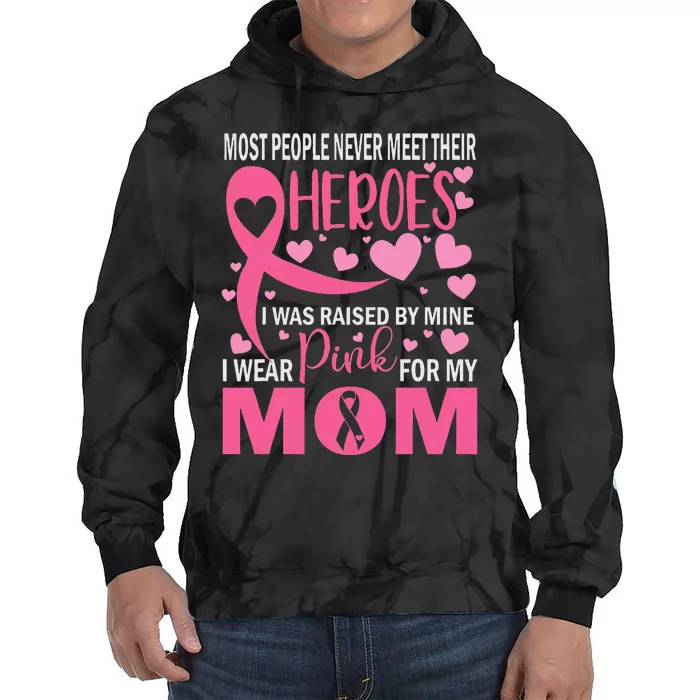 I Wear Pink For My Mom Breast Cancer Awareness Kids Support Tie Dye Hoodie