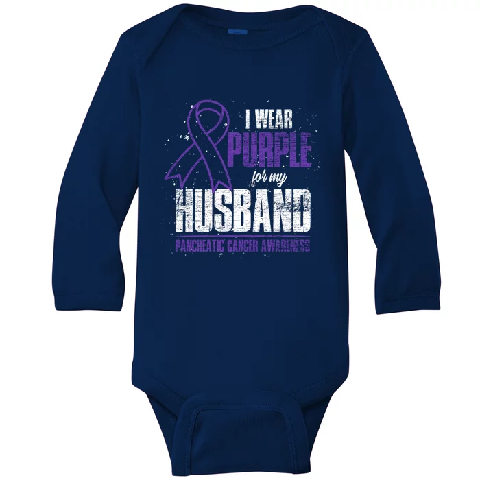 I Wear Purple For My Husband Pancreatic Cancer Awareness Gift Baby Long Sleeve Bodysuit