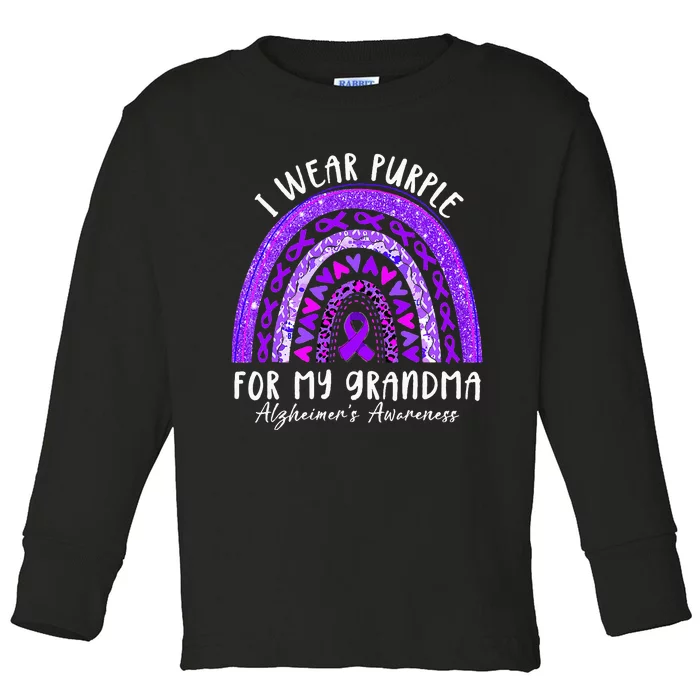 I Wear Purple For My Grandma Alzheimers Awareness Rainbow Toddler Long Sleeve Shirt