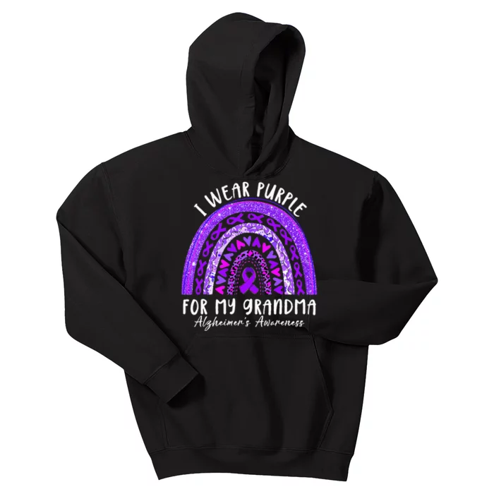 I Wear Purple For My Grandma Alzheimers Awareness Rainbow Kids Hoodie