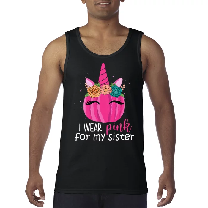 I Wear Pink For My Sister Breast Cancer Awareness Pumpkin Unicorn Tank Top