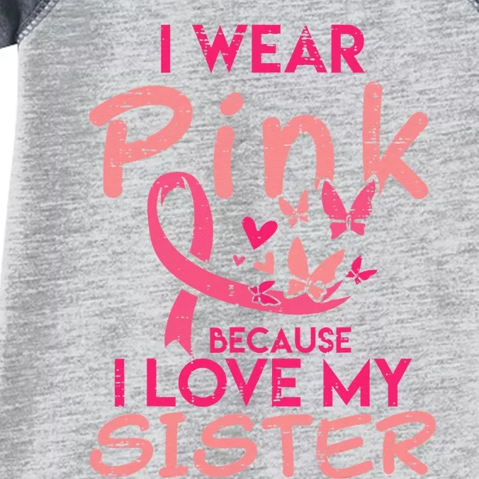 I Wear Pink I Love My Sister Breast Cancer Awareness Support Infant Baby Jersey Bodysuit