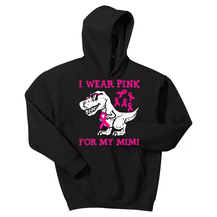 I Wear Pink For My Mimi Breast Cancer Awareness T Rex Dino Kids Hoodie