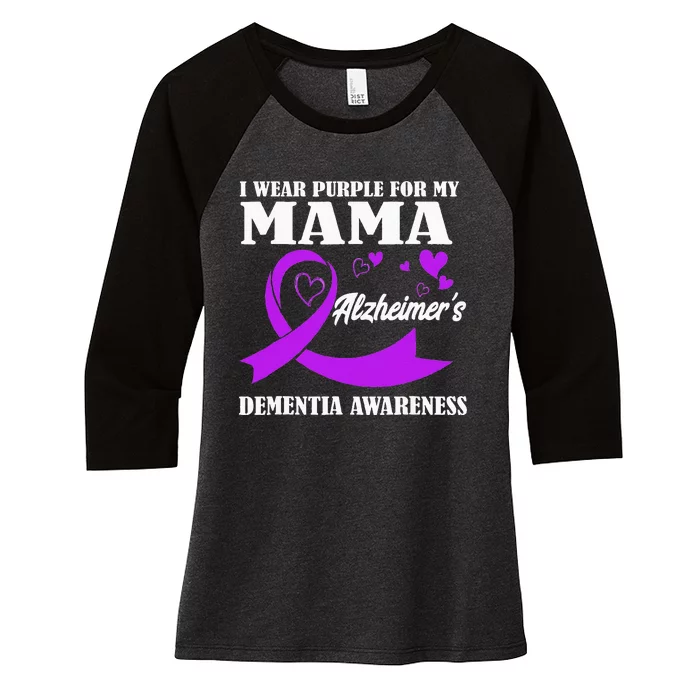 I Wear Purple For My Mom Alzheimers Dementia Awareness Women's Tri-Blend 3/4-Sleeve Raglan Shirt