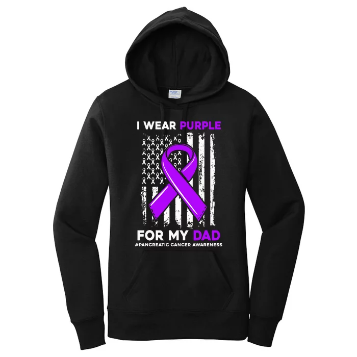 I Wear Purple For My Dad Father Pancreatic Cancer Awareness Women's Pullover Hoodie