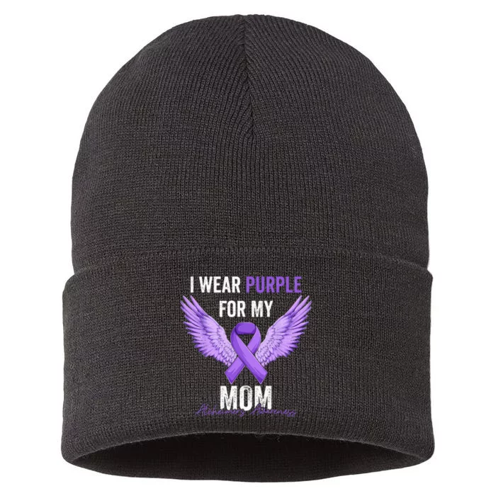 I Wear Purple For My Mom Dementia Alzheimers Awareness Sustainable Knit Beanie