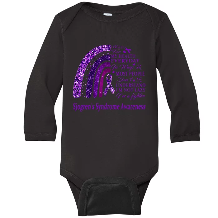 I Wear Purple For Sjogrens Syndrome Awareness Warrior Baby Long Sleeve Bodysuit