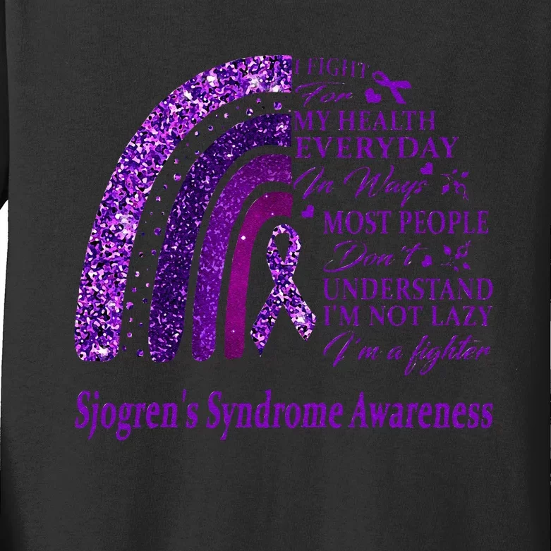 I Wear Purple For Sjogrens Syndrome Awareness Warrior Kids Long Sleeve Shirt