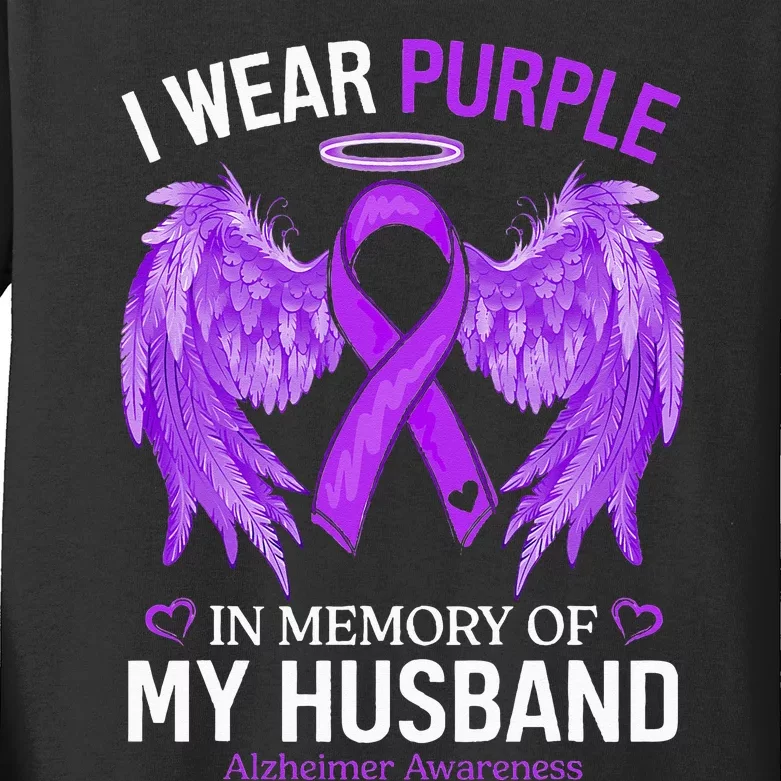 I Wear Purple In Memory Of My Husband Alzheimer Awareness Kids Long Sleeve Shirt