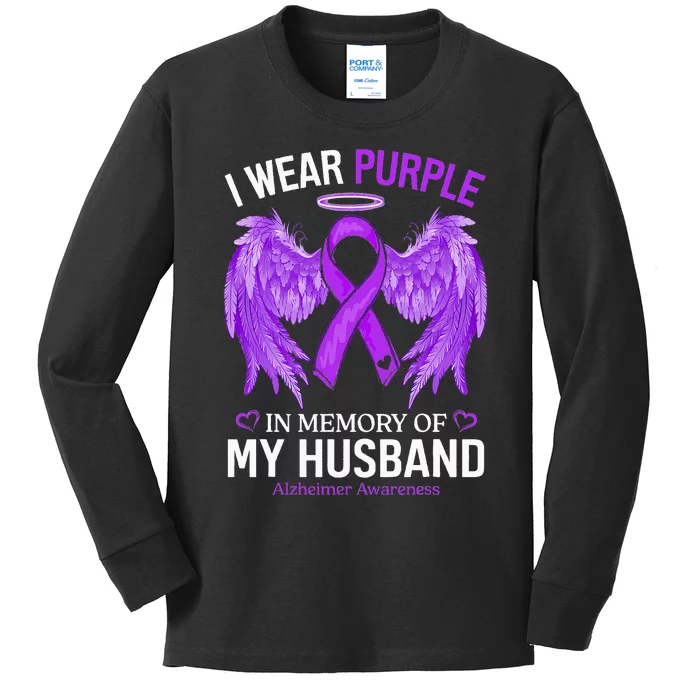 I Wear Purple In Memory Of My Husband Alzheimer Awareness Kids Long Sleeve Shirt