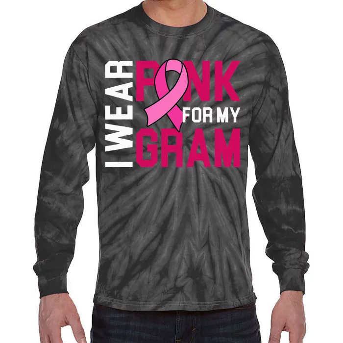 I Wear Pink For My Gram Breast Cancer Awareness Grandchild Tie-Dye Long Sleeve Shirt