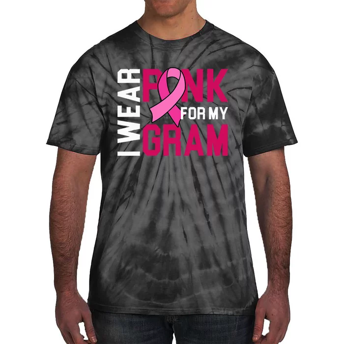 I Wear Pink For My Gram Breast Cancer Awareness Grandchild Tie-Dye T-Shirt