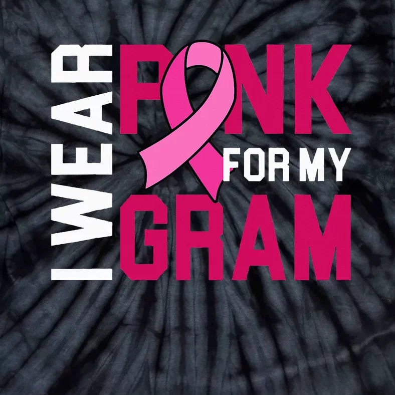 I Wear Pink For My Gram Breast Cancer Awareness Grandchild Tie-Dye T-Shirt