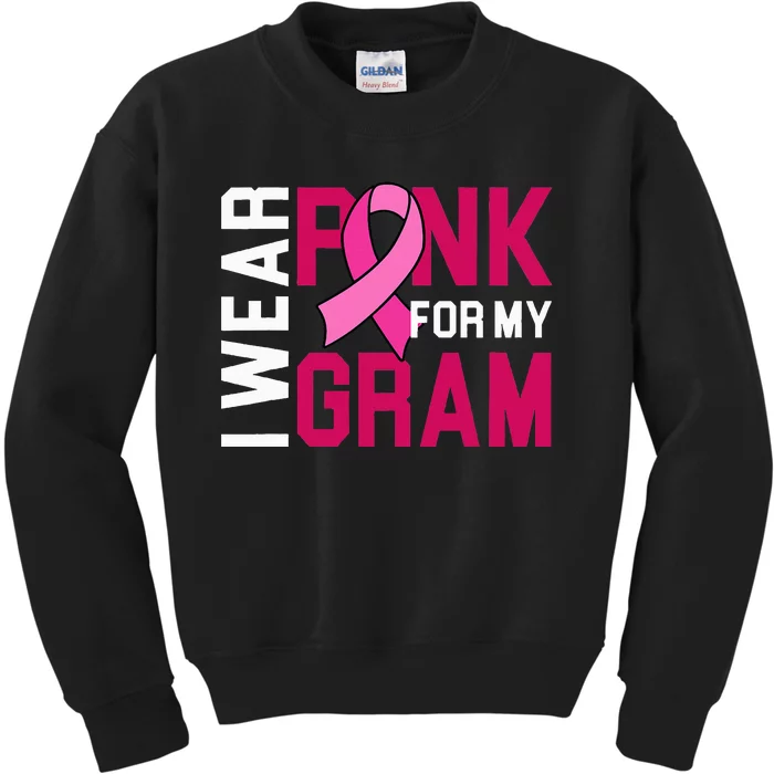 I Wear Pink For My Gram Breast Cancer Awareness Grandchild Kids Sweatshirt