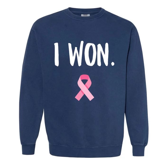 I Won Pink Ribbon Survivor Breast Cancer Awareness Cool Gift Garment-Dyed Sweatshirt