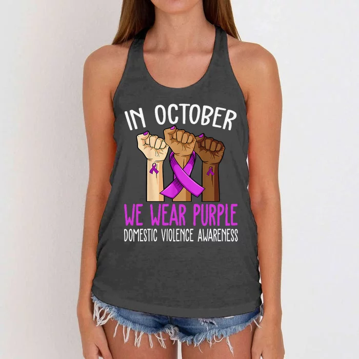 I Wear Purple Domestic Violence Awareness Gift Women's Knotted Racerback Tank