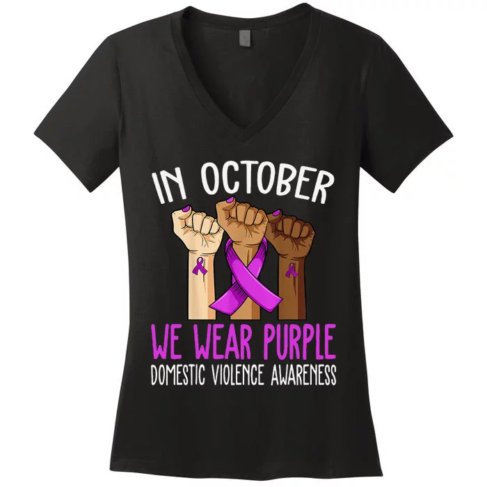 I Wear Purple Domestic Violence Awareness Gift Women's V-Neck T-Shirt