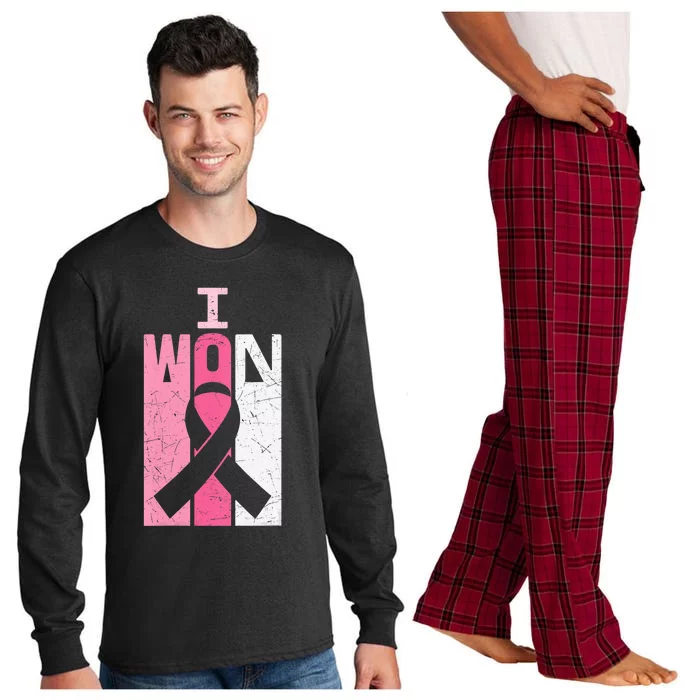 I Won Pink Ribbon Breast Cancer Awareness Survivor Long Sleeve Pajama Set