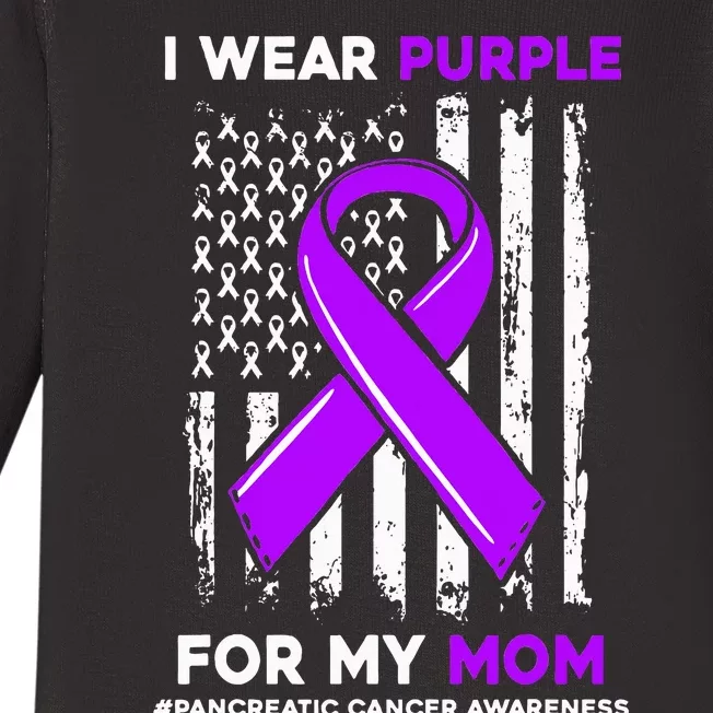 I Wear Purple For My Mom Mother Pancreatic Cancer Awareness Baby Long Sleeve Bodysuit